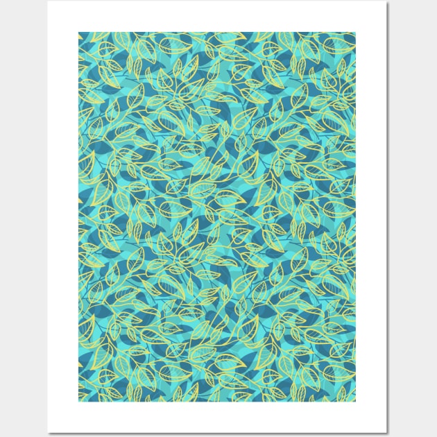 Minimalist Leaf Line Art Illustration as a Seamless Surface Pattern Design Wall Art by zarya_kiqo